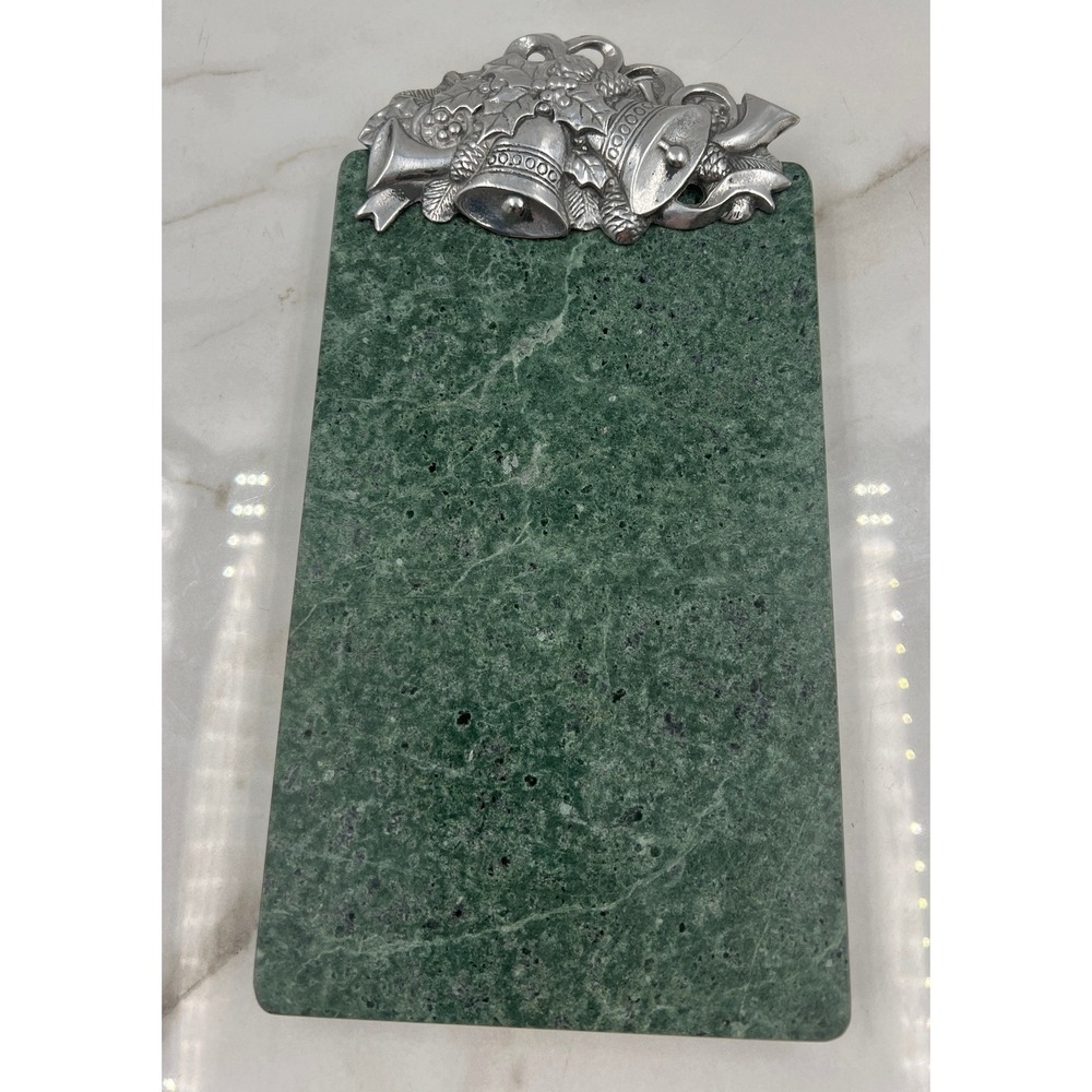 Arthur Court Christmas Bells Cheese Charcuterie Board Tray Green Marble Pewter